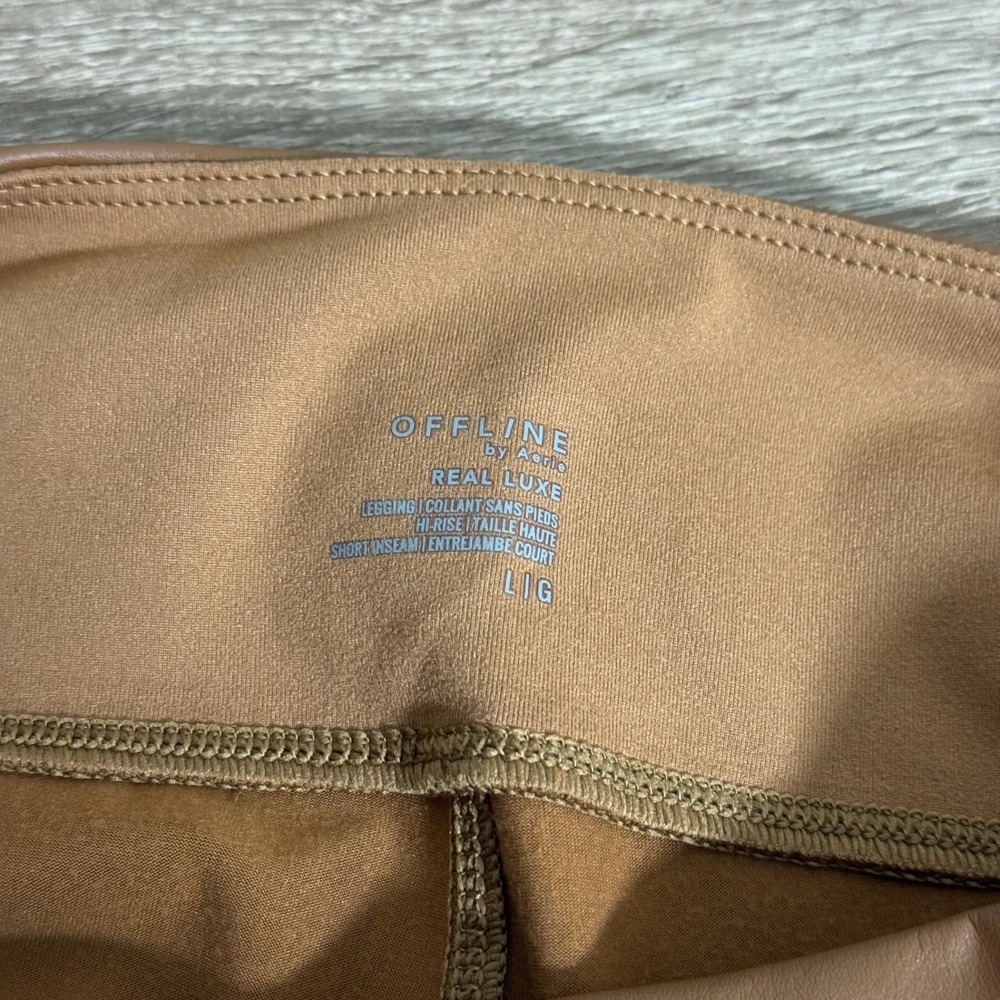 OFFLINE by Aerie Real Luxe Faux Leather High Rise Leggings Brown L Short - Picture 3 of 5